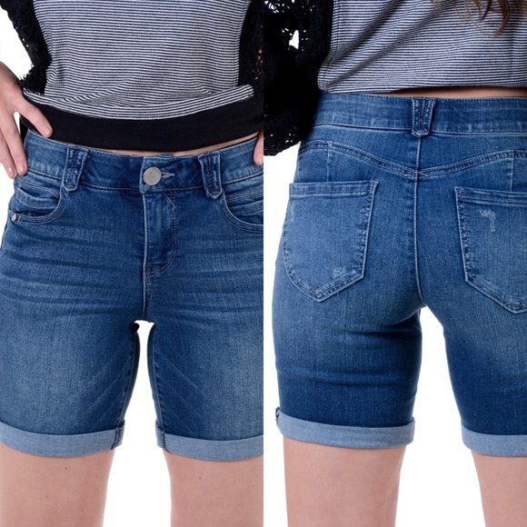 Democracy Ab Solution High Rise Jean Short Distressed  Medium Blue Size 2 - Picture 1 of 7